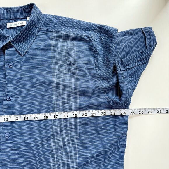 NWOT CUBAVERA Federal Blue Cotton Blend Striped Short Sleeve Button Down Shirt L - Picture 10 of 13